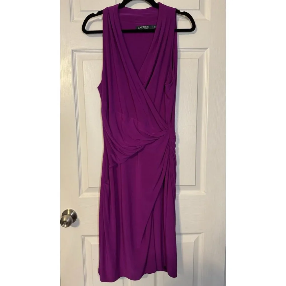 Ralph Lauren Dress 12 Magenta Purple Pink Stretch Sleeveless V Neck Washable